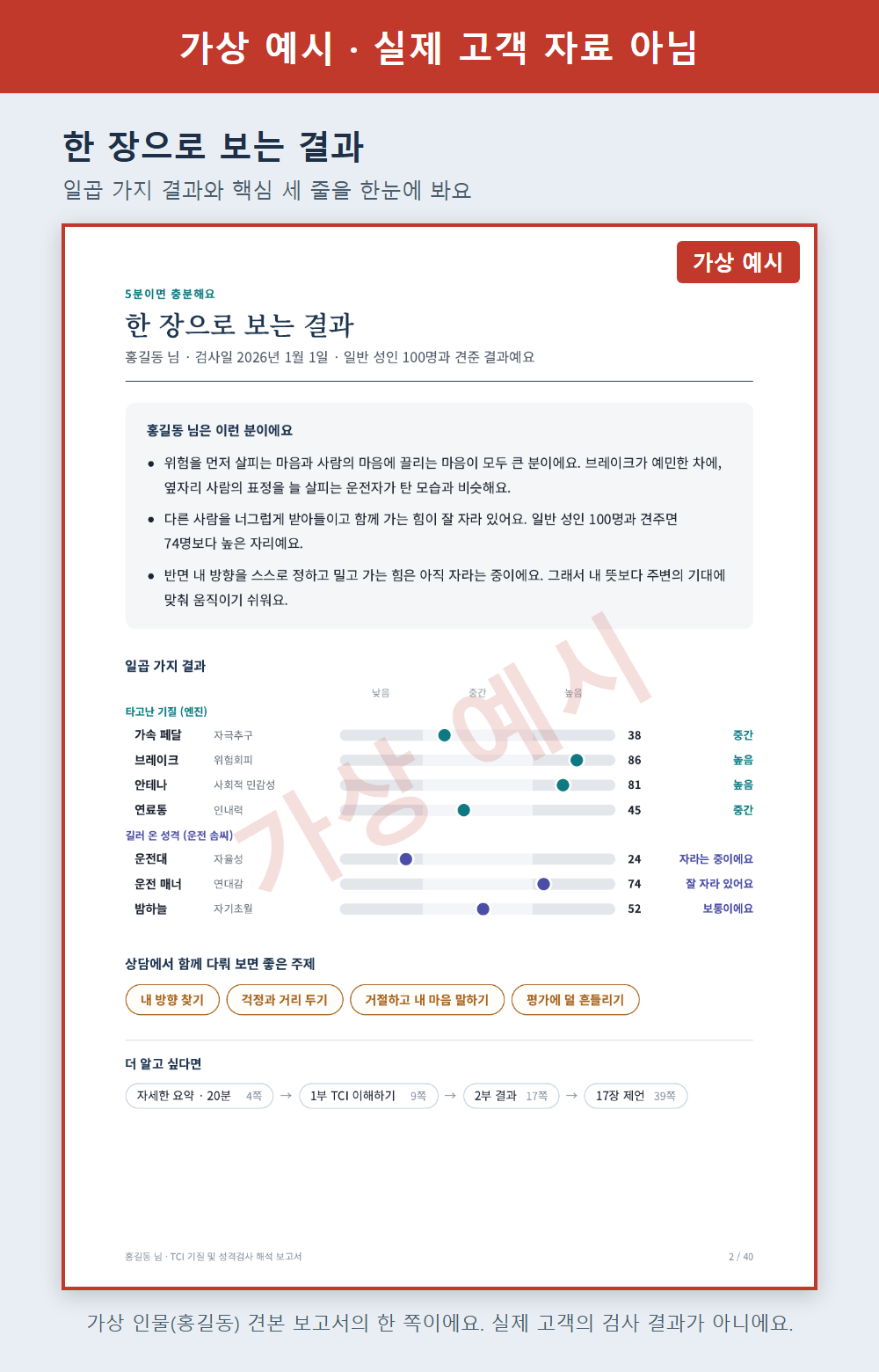 TCI 해석 보고서 한 장 요약 견본 (가상 인물)